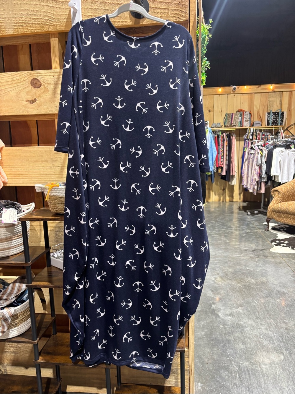 Navy Anchor Print Maxi Dress – Relaxed Women’s Dress